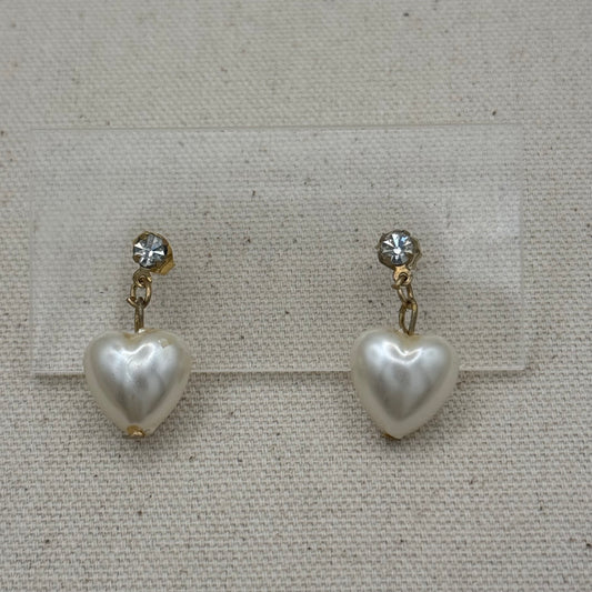 Faux Heart Pearl Drop Earrings