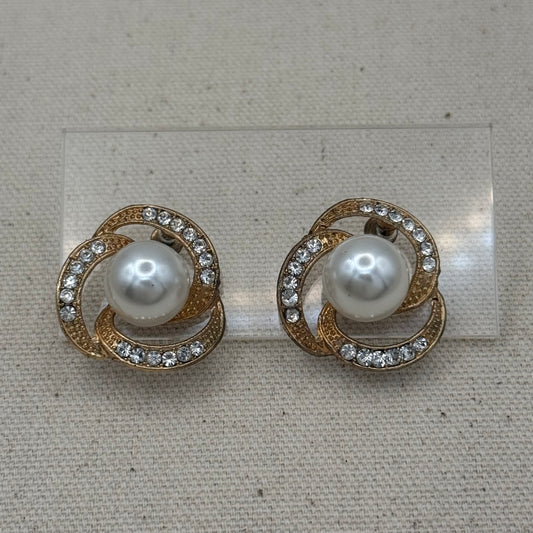 Statement Faux Pearl and Crystal Swirl Studs