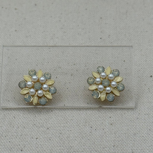 Faux Pearl and Stone Floral Earrings