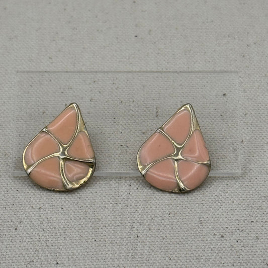 Blush Pink and Gold Tone Enamel Earrings