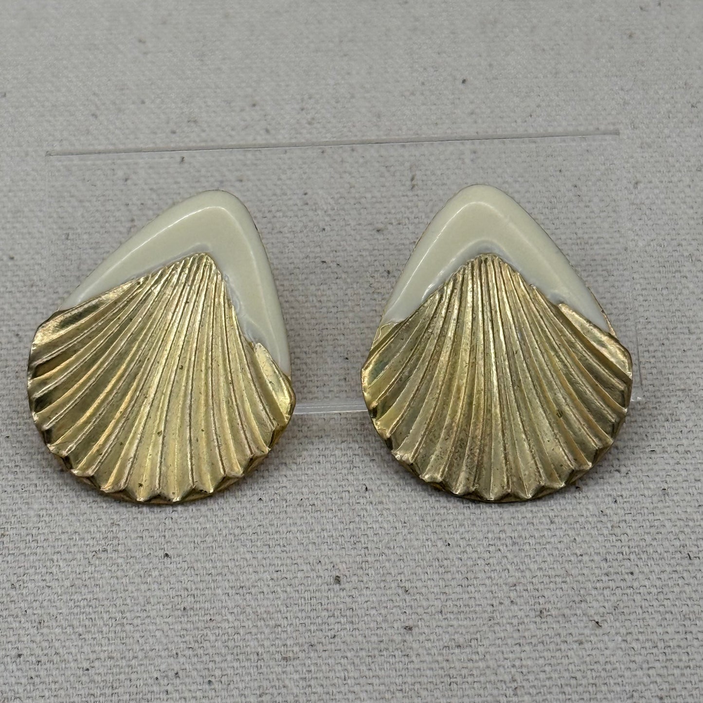 Cream Dipped Enamel Shell Earrings