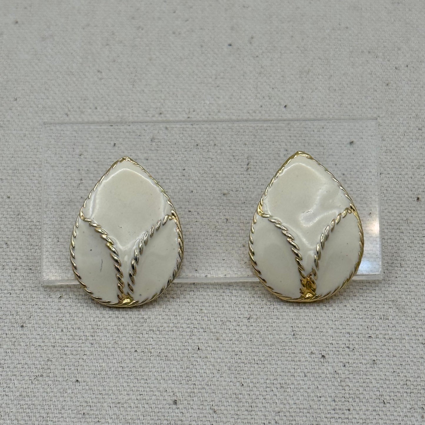 Cream Enamel Statement Teardrop Earrings