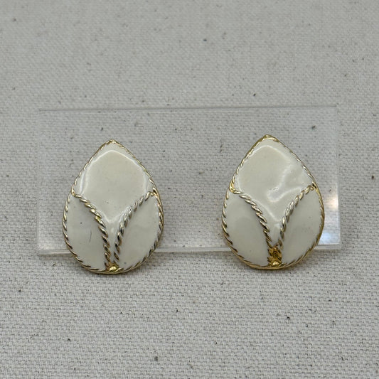 Cream Enamel Statement Teardrop Earrings