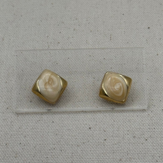 Cream Swirl Square Earrings