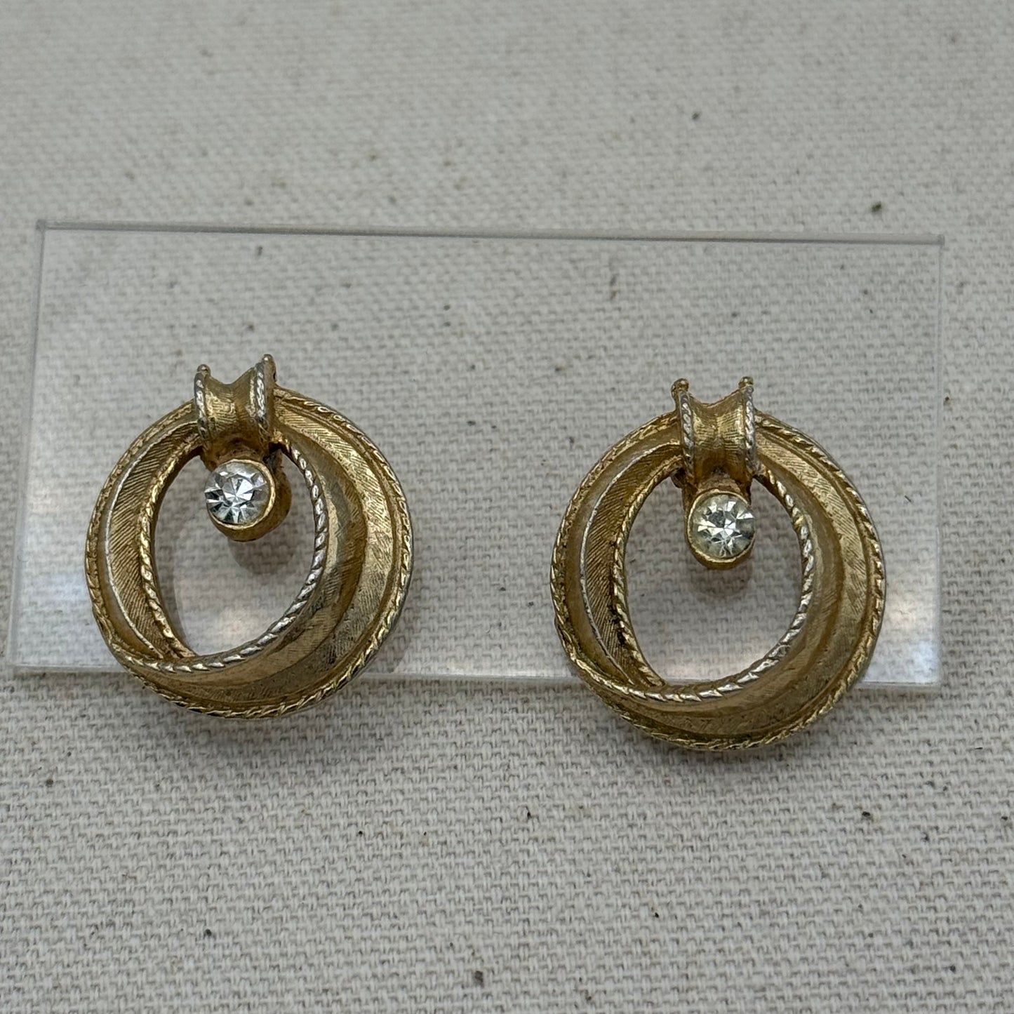 Gold Rope Circle Earrings with Crystal Drop