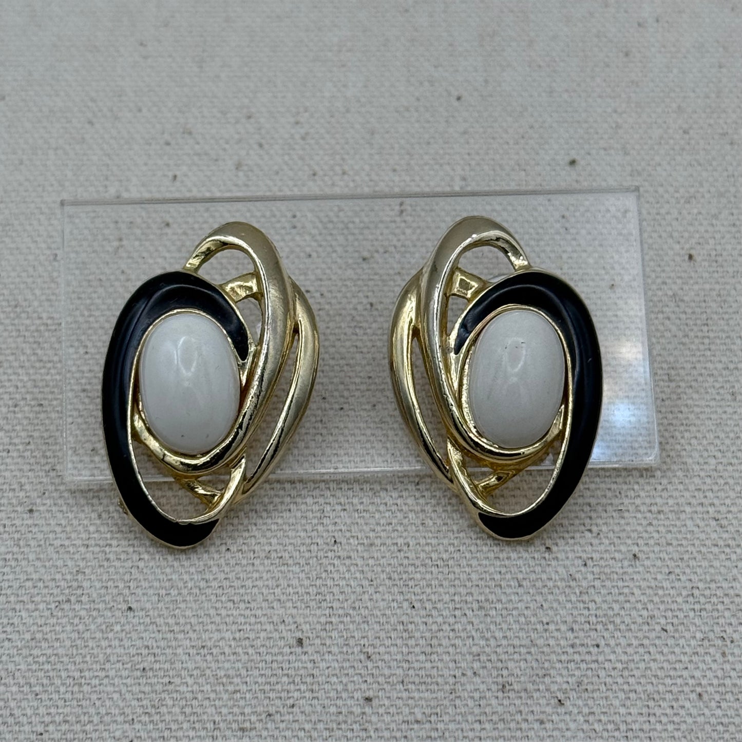 Abstract Gold, Black & White Statement Earrings