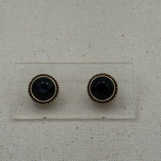 Faceted Black Glass Stud Earrings with Antique Bezel