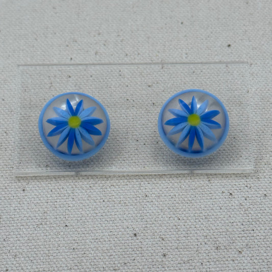 Blue Daisy Lucite Stud Earrings