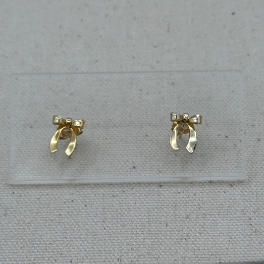 Gold Tone Bow Ribbon Stud Earrings