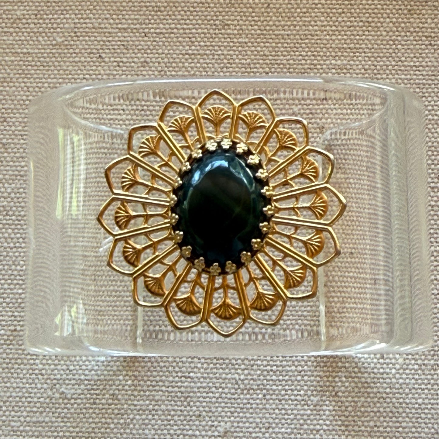 Filigree Deep Green Stone Wide Acrylic Cuff (SM)