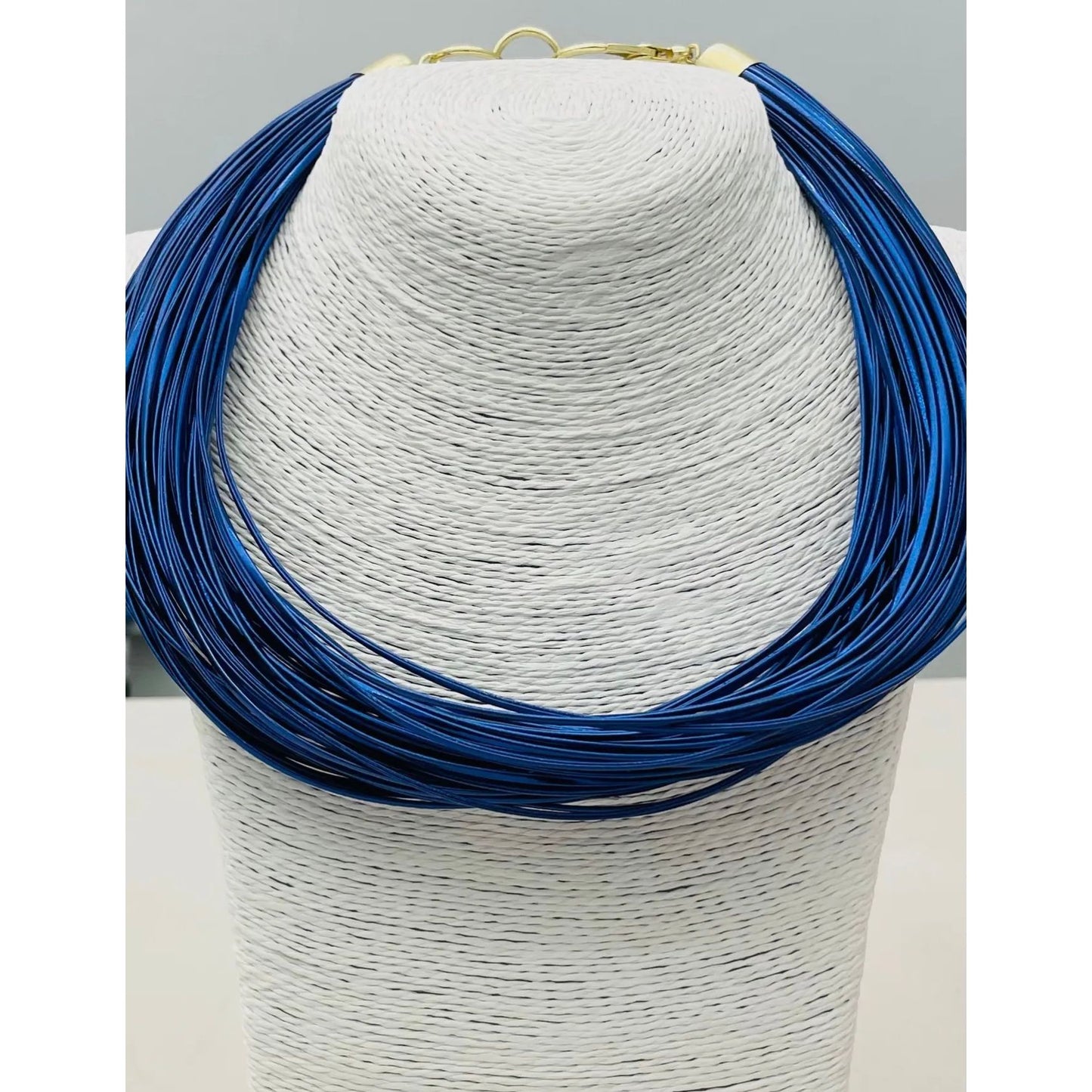 Blue Leatherette Strand Necklace