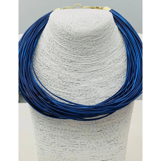 Blue Leatherette Strand Necklace