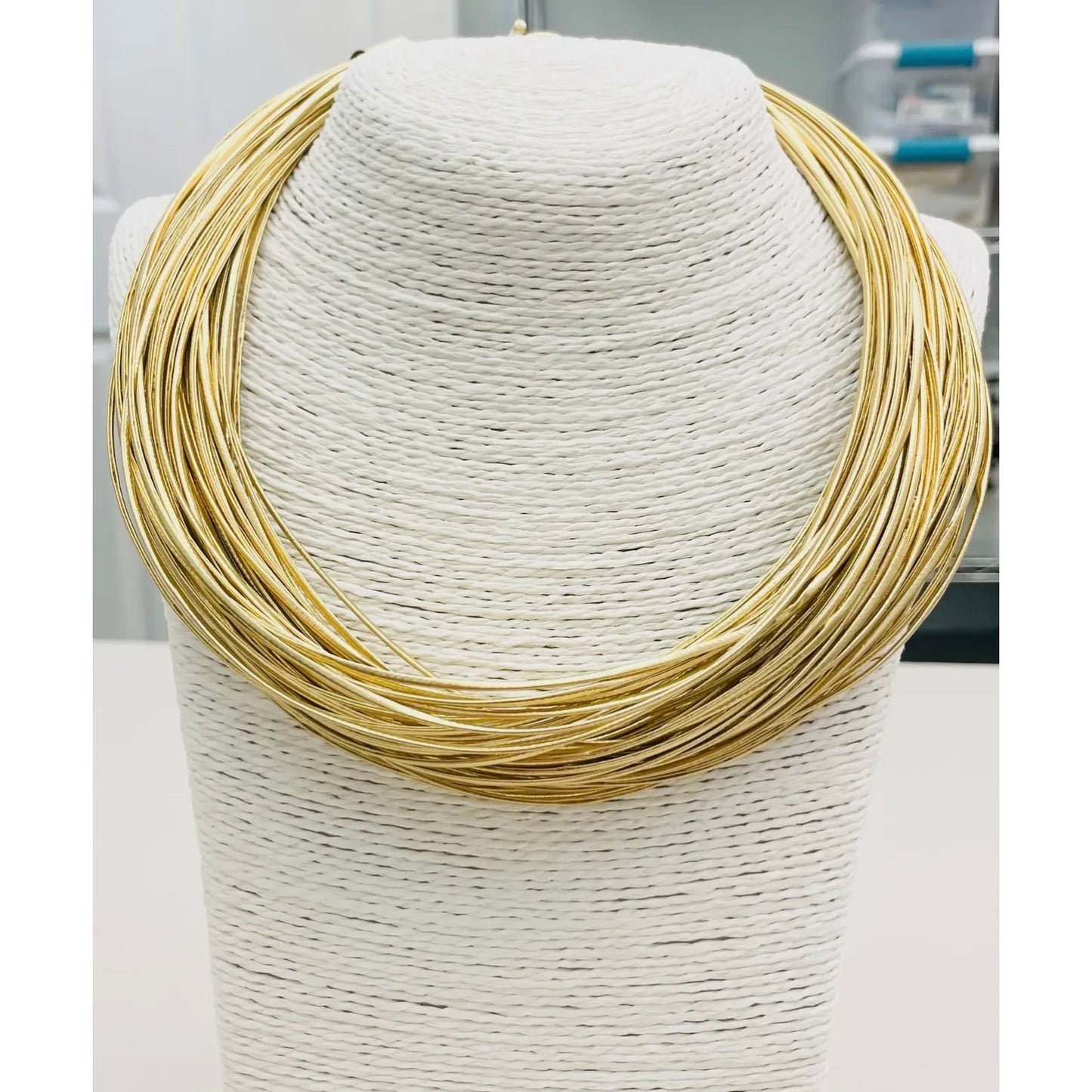 Gold Leatherette Strand Necklace