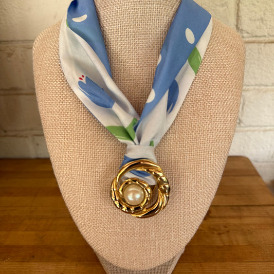 Blue Tulip & Dots Scarf Necklace