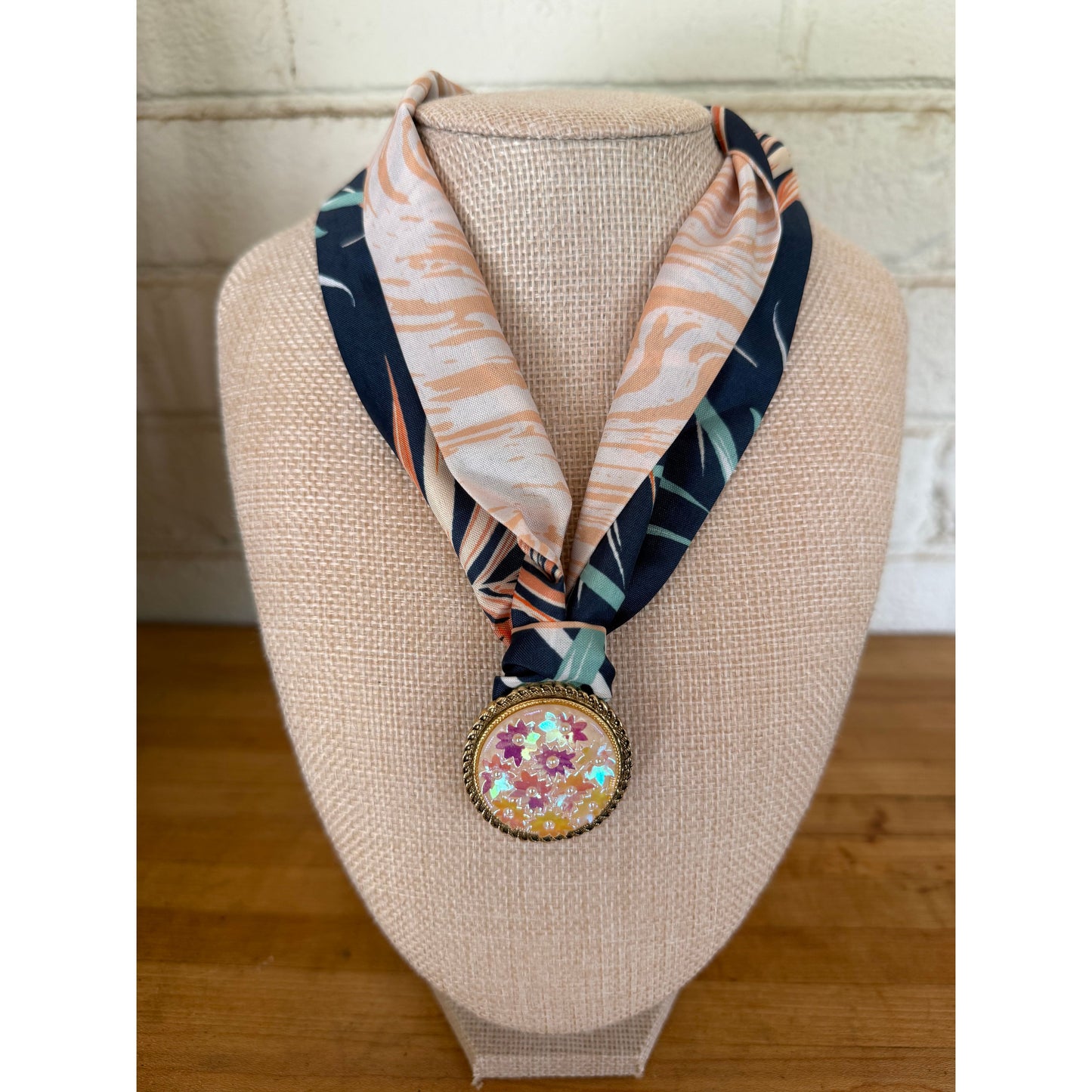 Navy/Sherbert/Mint Leaf Scarf Necklace