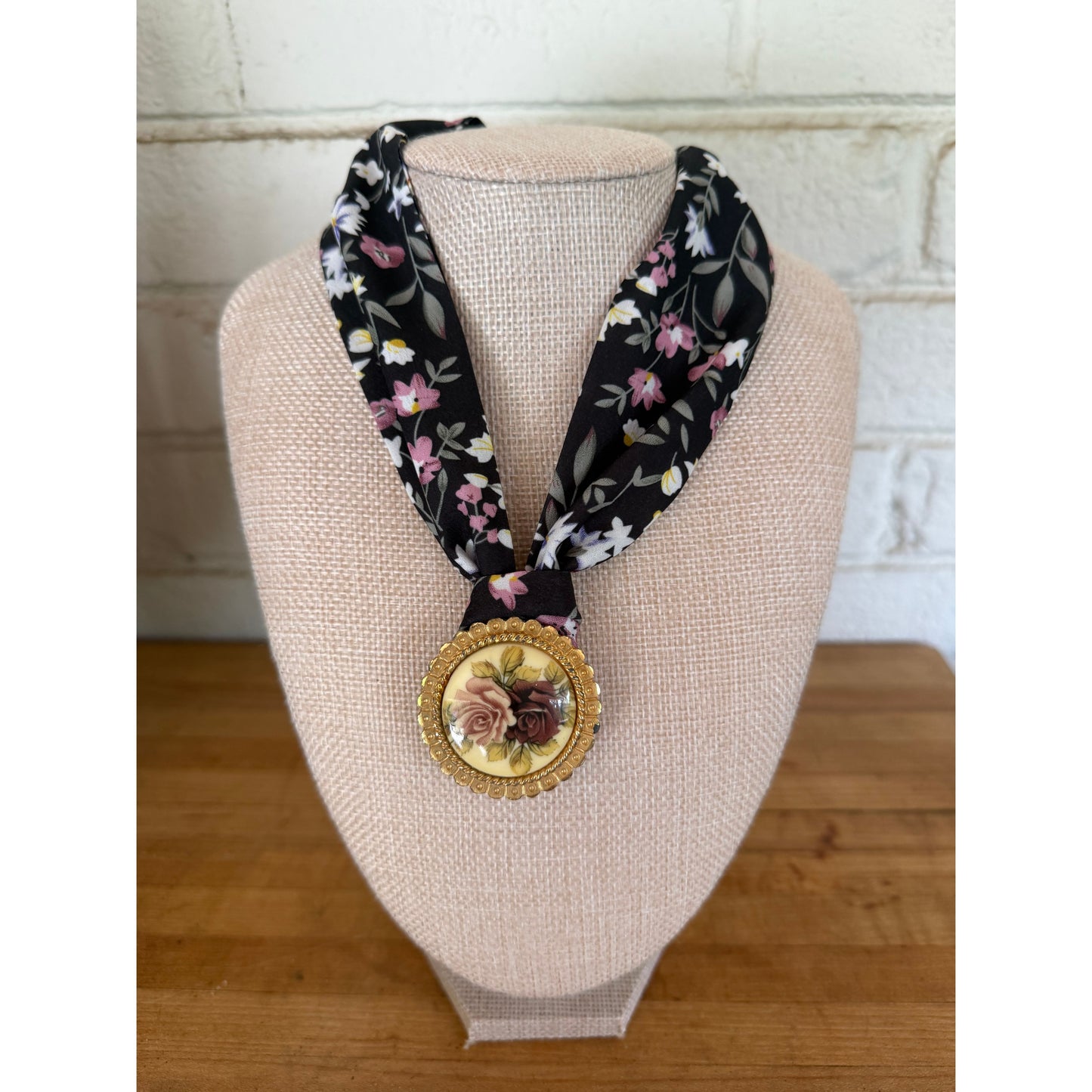 Black Floral Scarf Necklace