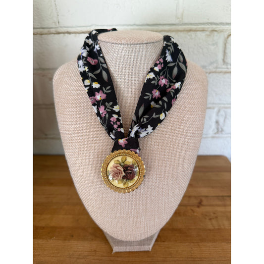 Black Floral Scarf Necklace