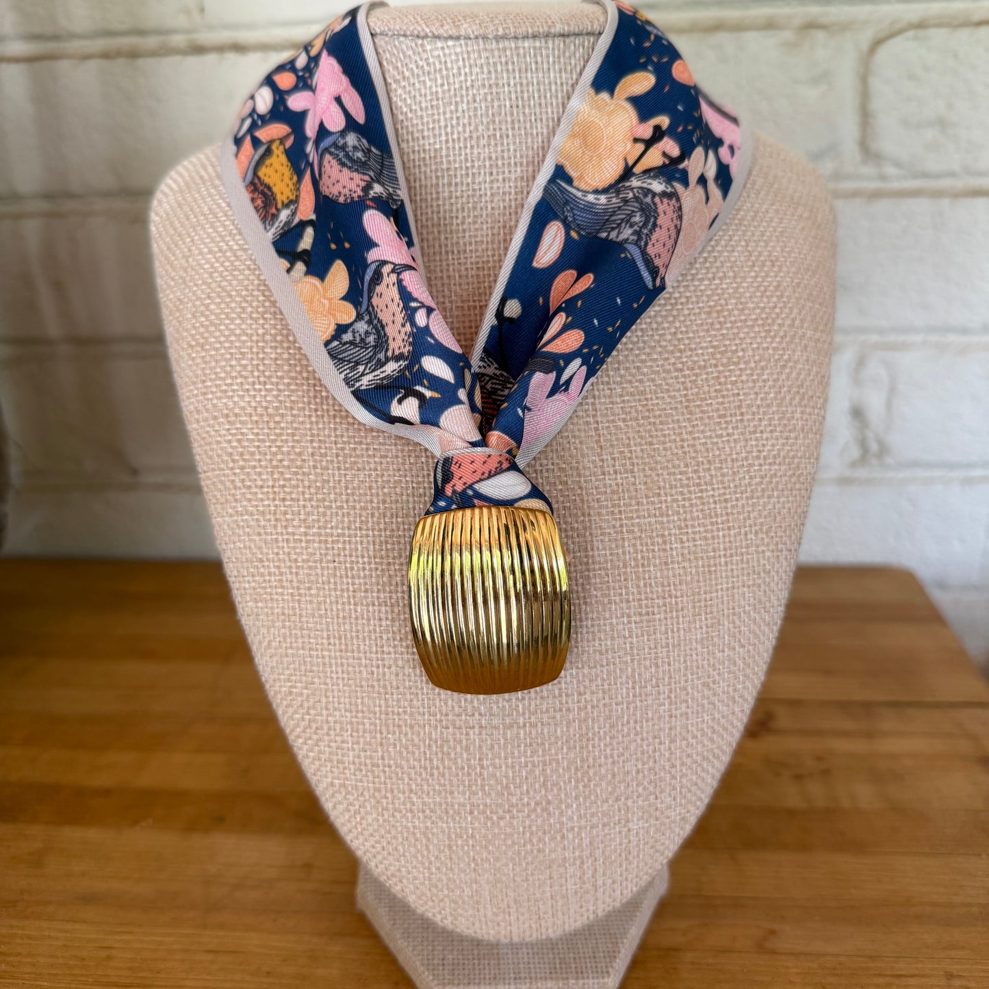 Whimsical Bird and Floral Scarf Necklace