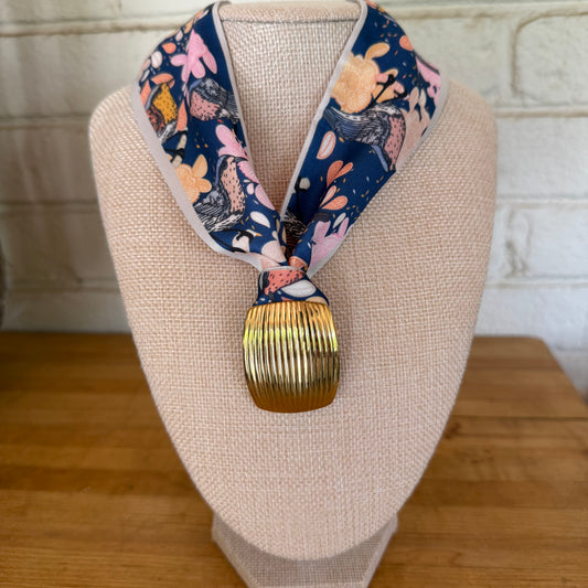 Whimsical Bird and Floral Scarf Necklace