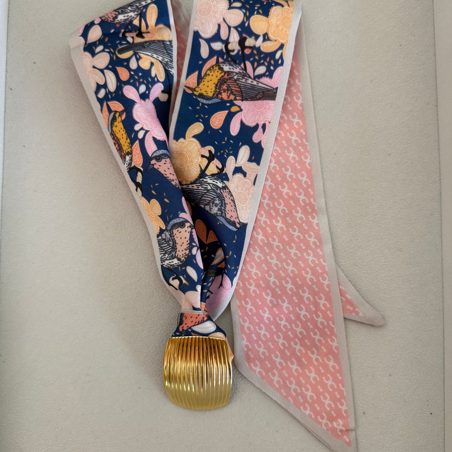 Whimsical Bird and Floral Scarf Necklace