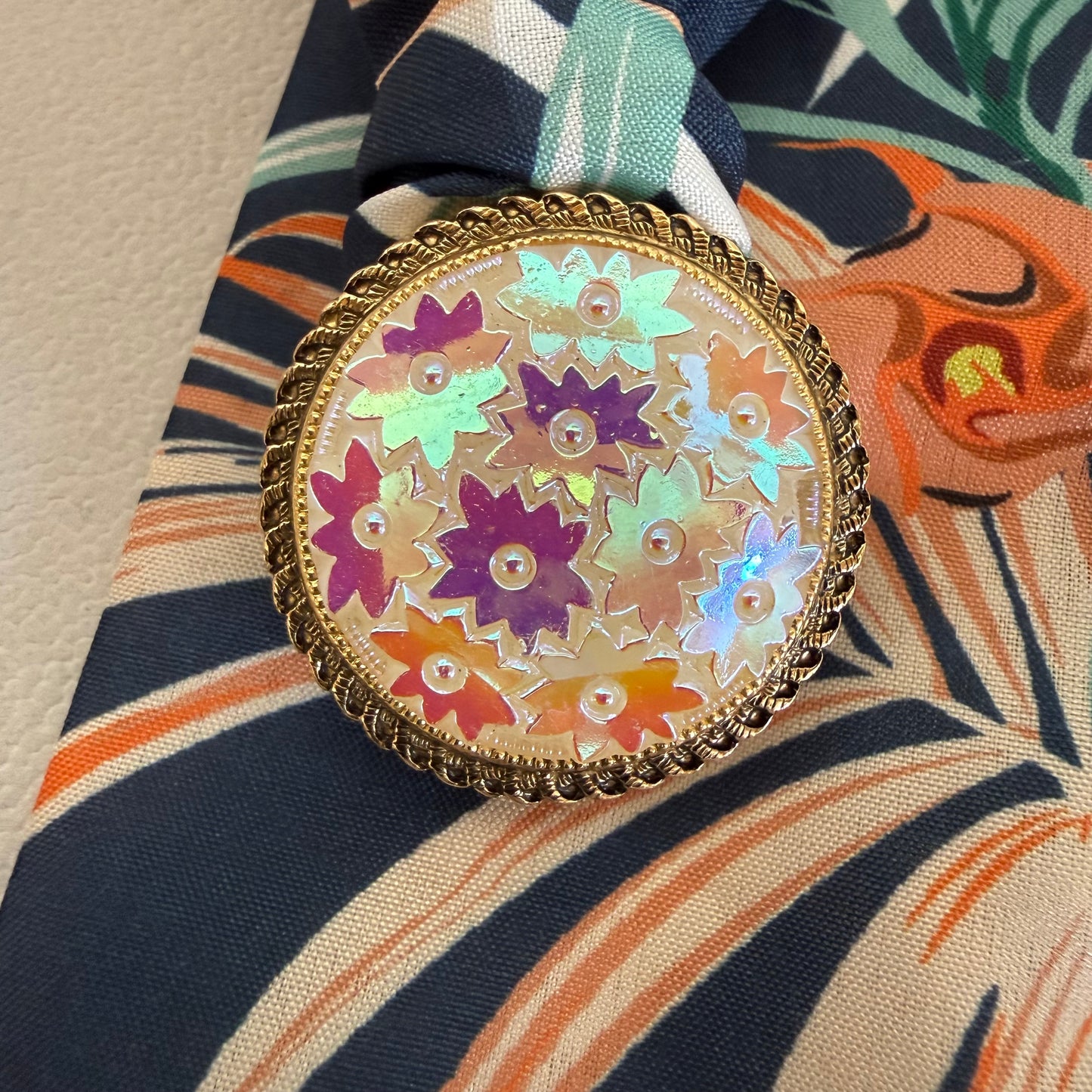 Navy/Sherbert/Mint Leaf Scarf Necklace