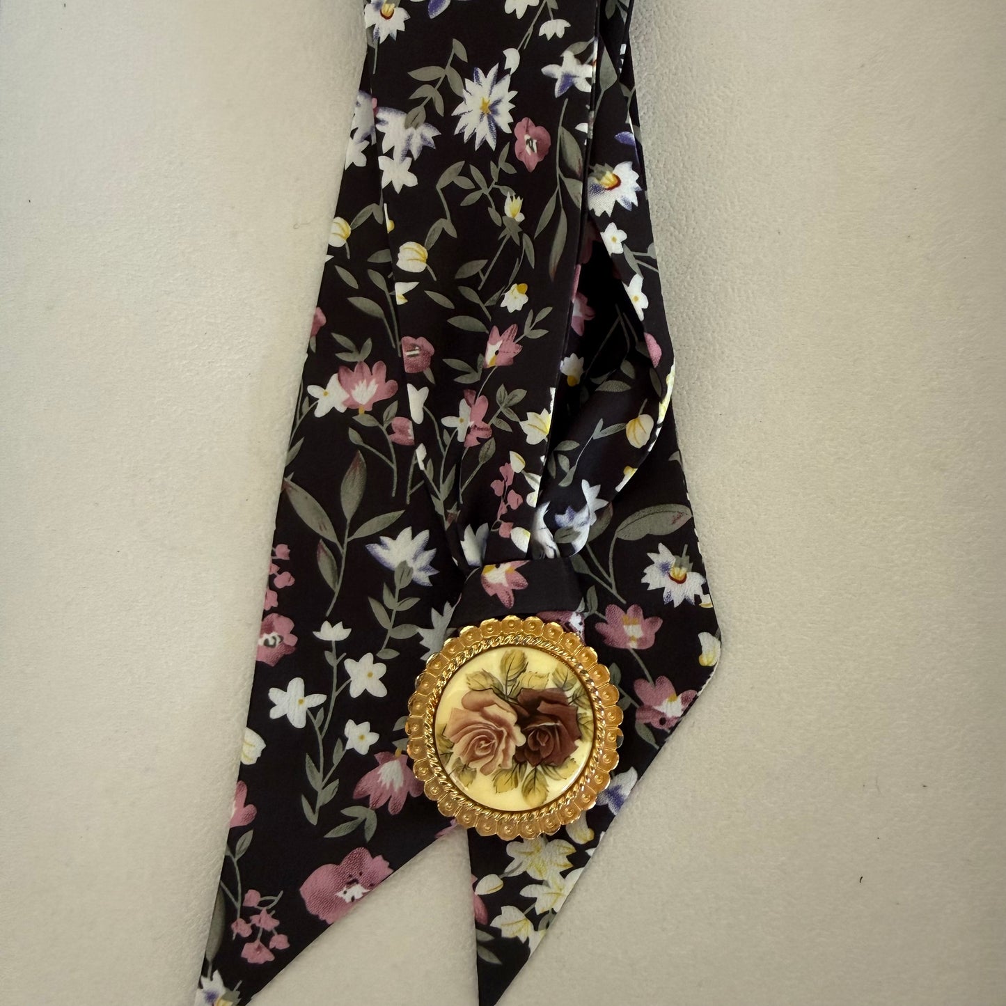 Black Floral Scarf Necklace