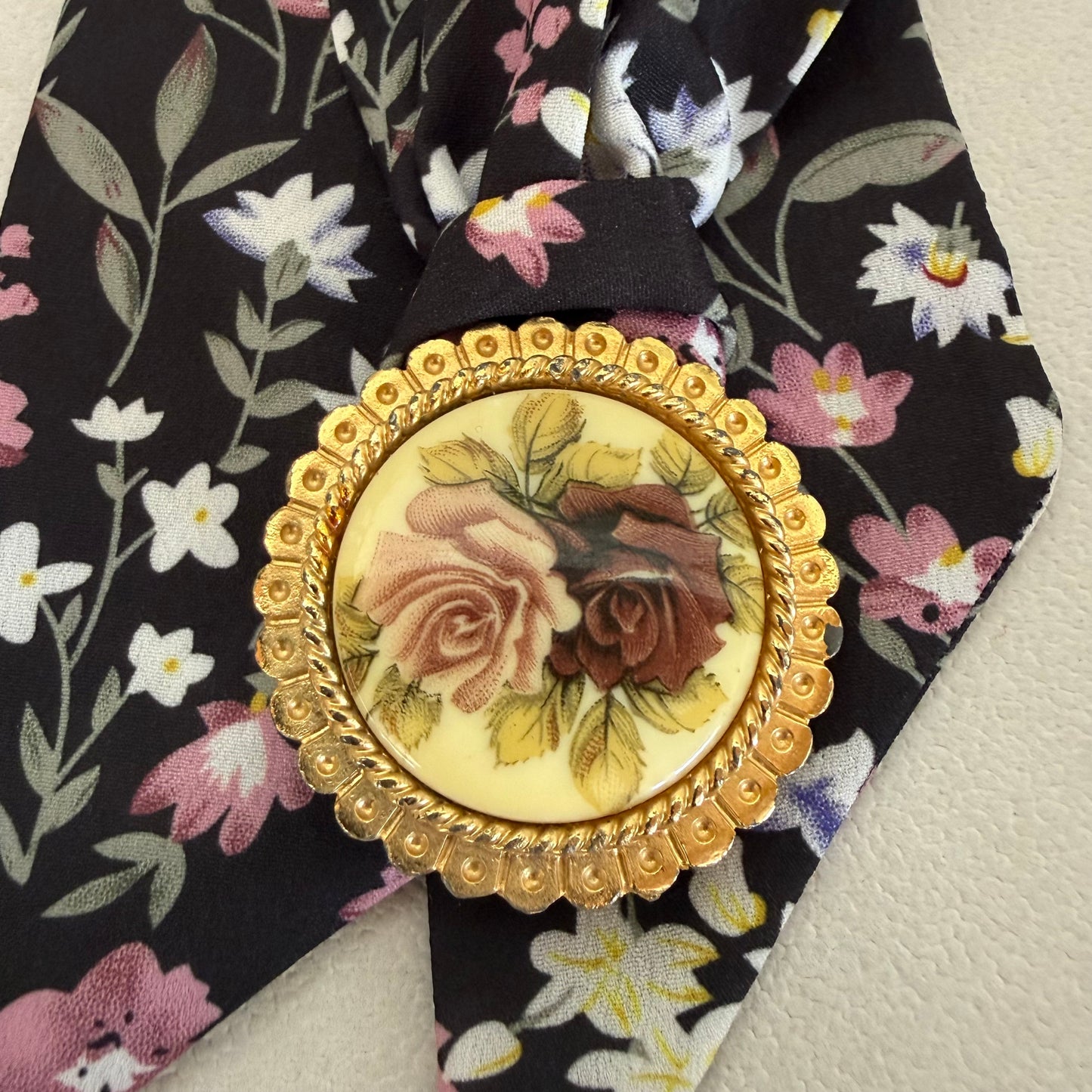Black Floral Scarf Necklace