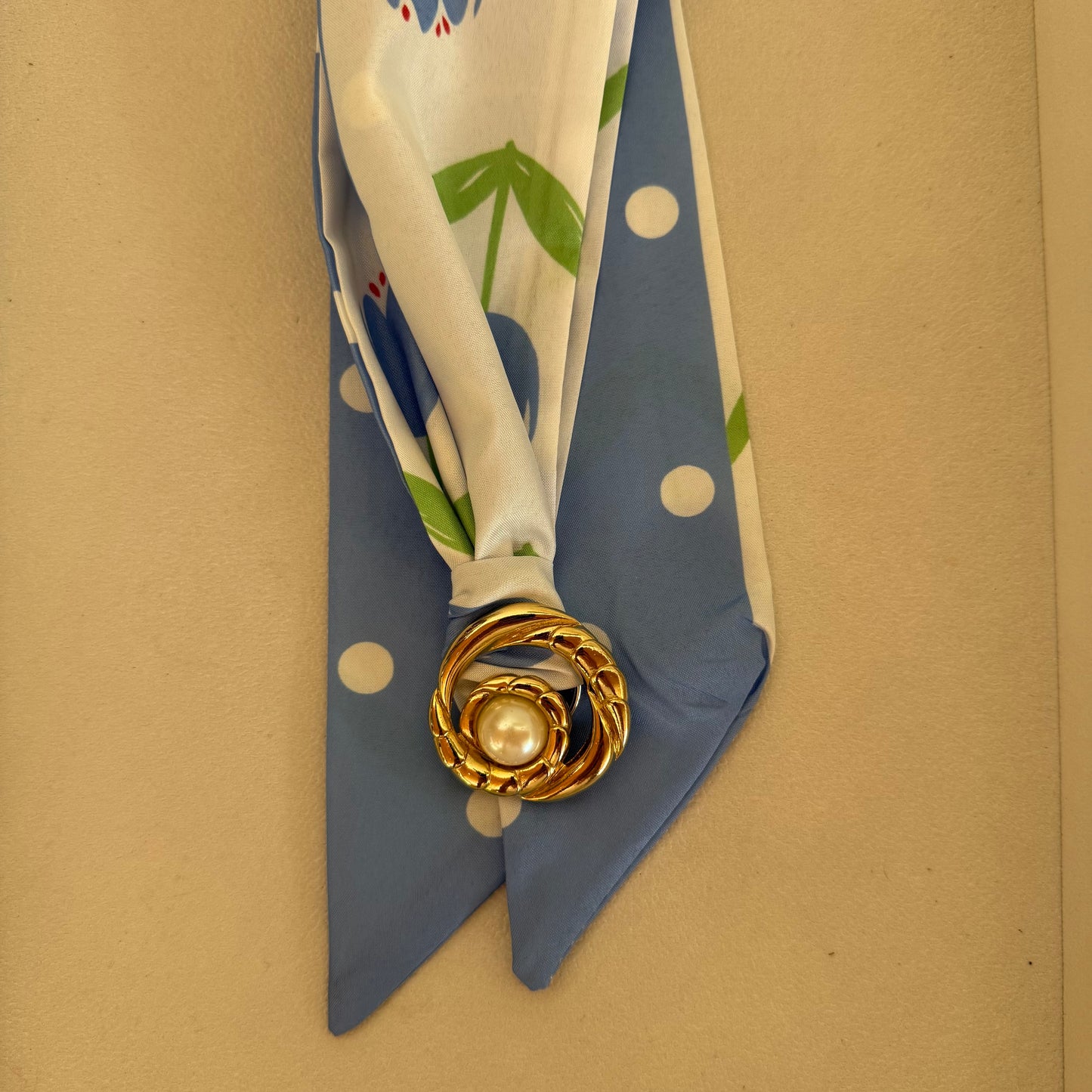 Blue Tulip & Dots Scarf Necklace