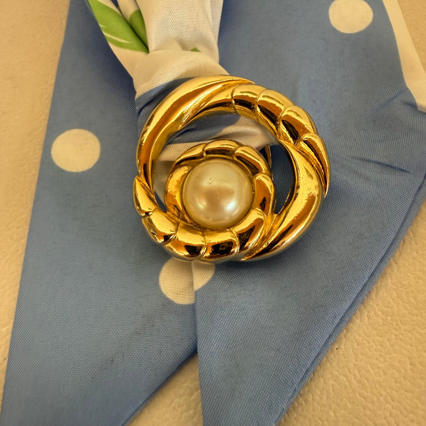 Blue Tulip & Dots Scarf Necklace