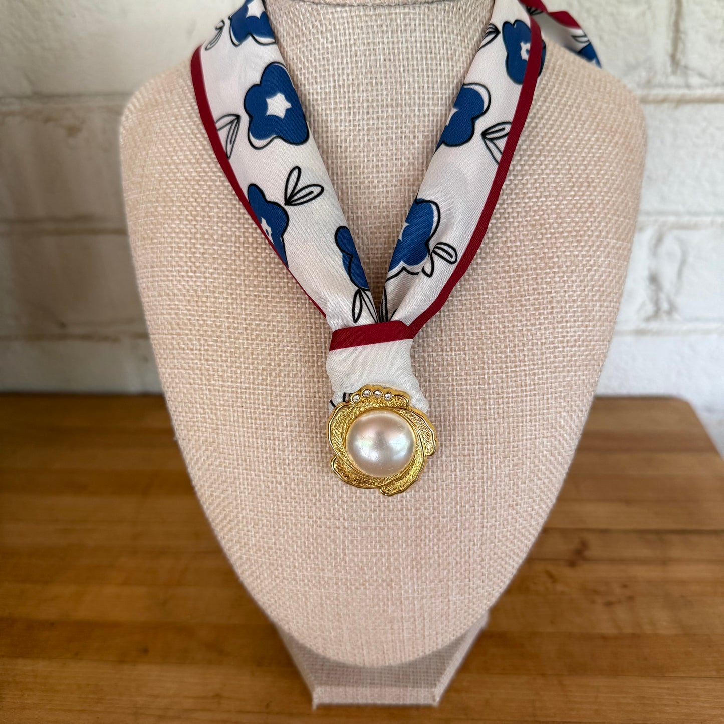 Red White Blue Floral Scarf Necklace