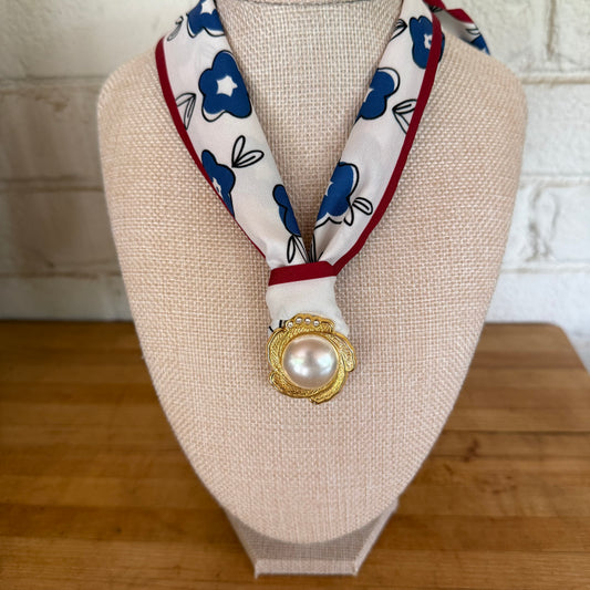 Red White Blue Floral Scarf Necklace