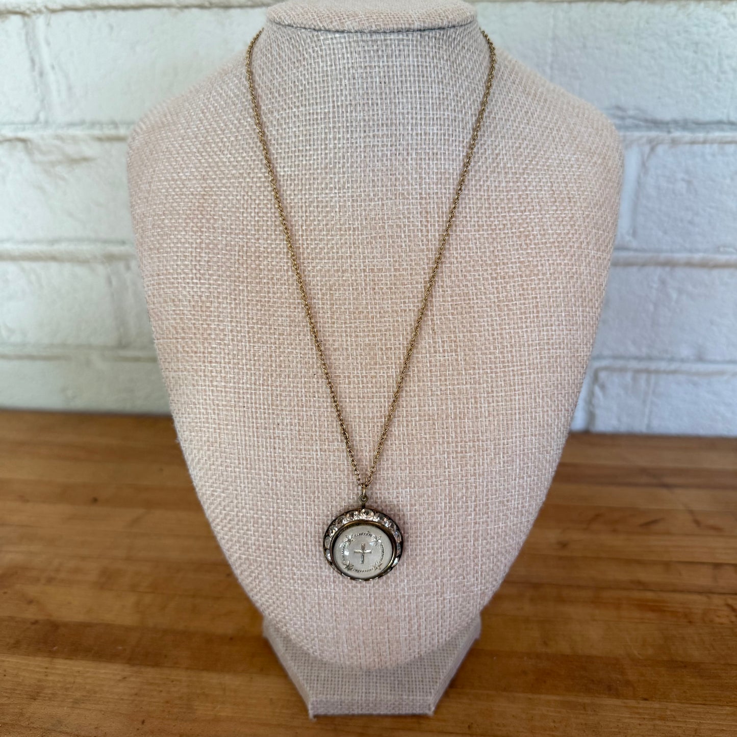 Crystal Cross Halo Medallion Necklace -  c.1940s