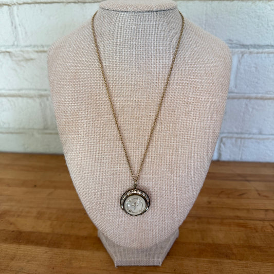 Crystal Cross Halo Medallion Necklace -  c.1940s