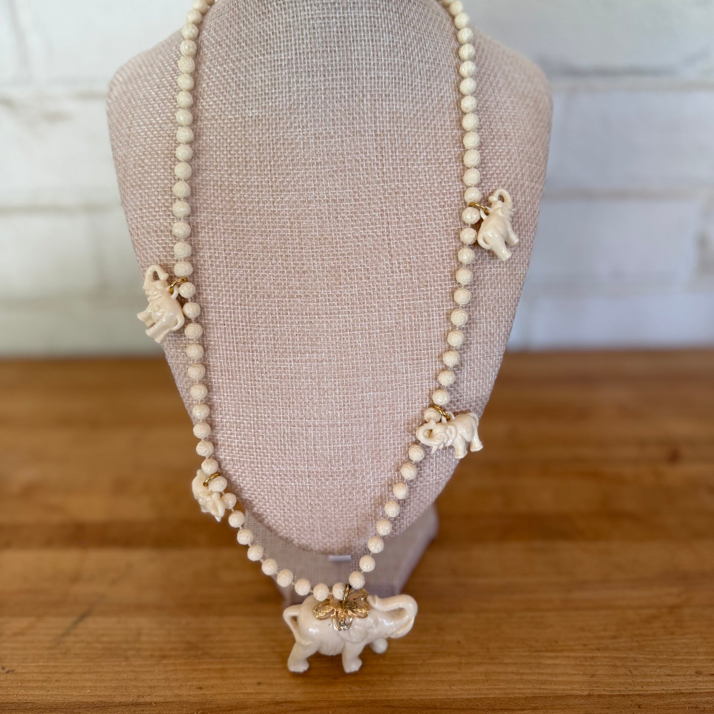 Faux Ivory Elephant Statement Necklace