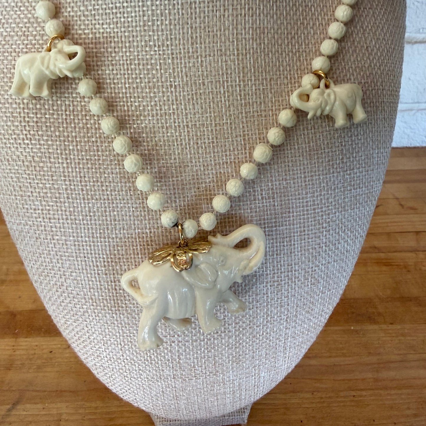 Faux Ivory Elephant Statement Necklace