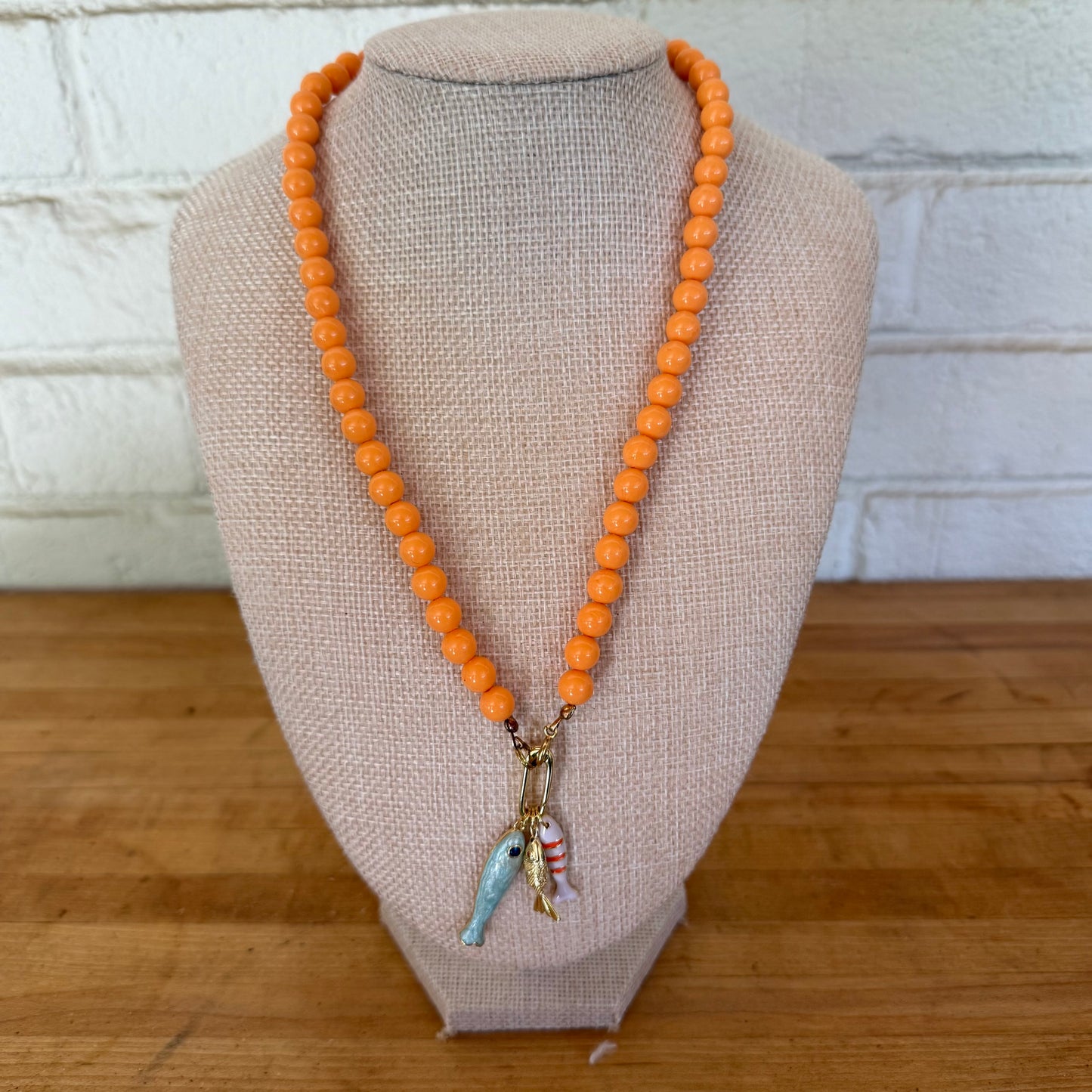 Orange/Coral Lucite with Heart Charm