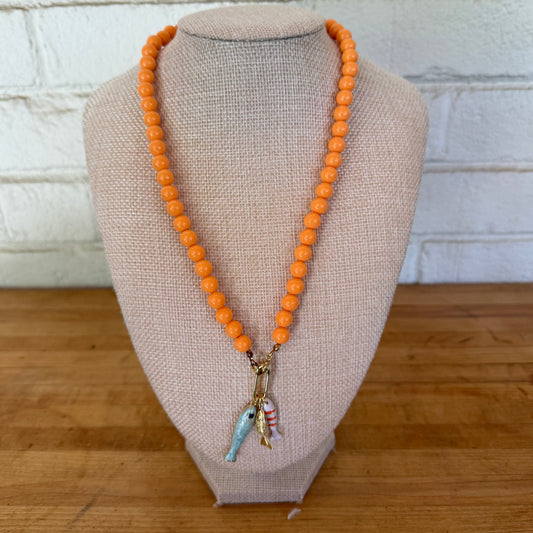Orange/Coral Lucite with Heart Charm