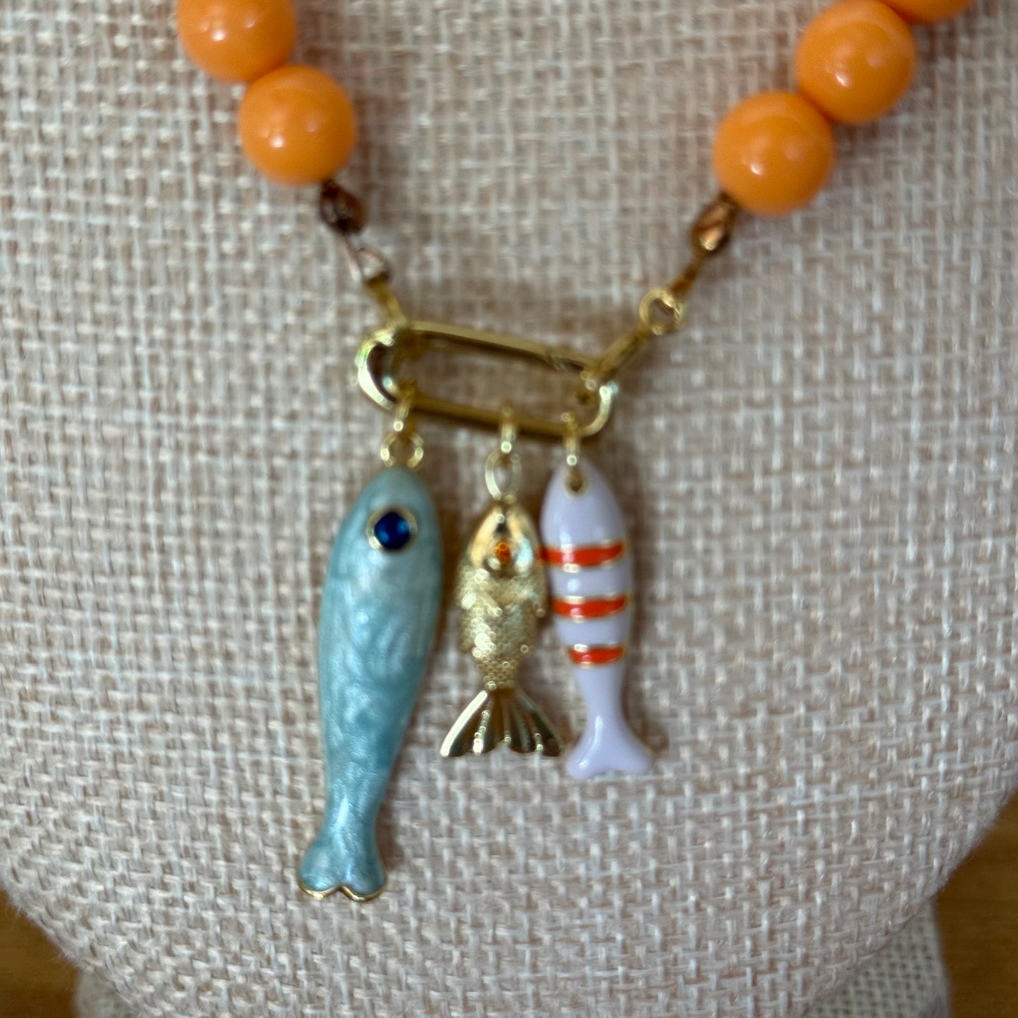 Orange/Coral Lucite with Heart Charm