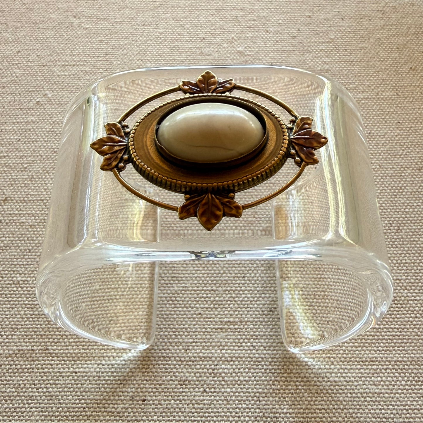 Antique Gold Victorian Blush Cabochon Wide Acrylic Cuff (SM/MD)