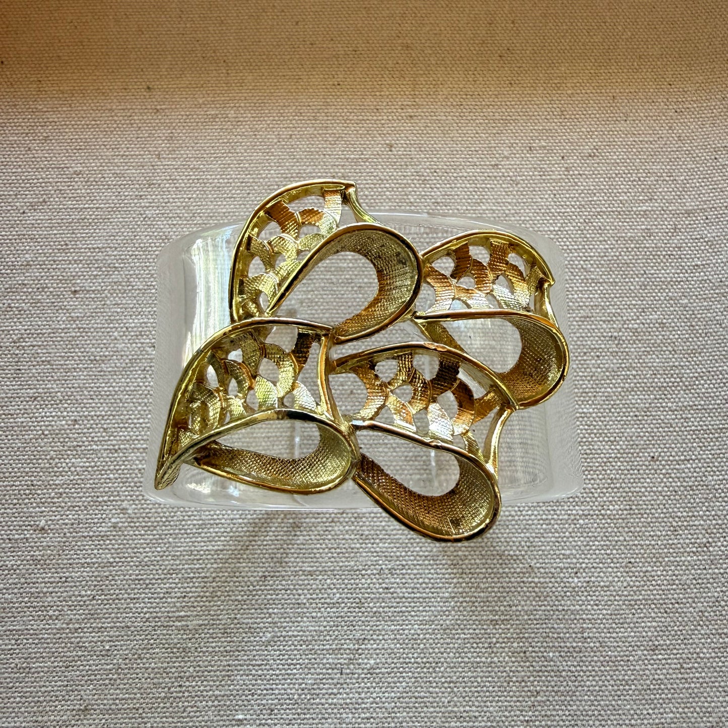 Golden Openwork Ribbon Wide Acrylic Cuff (OSFM)