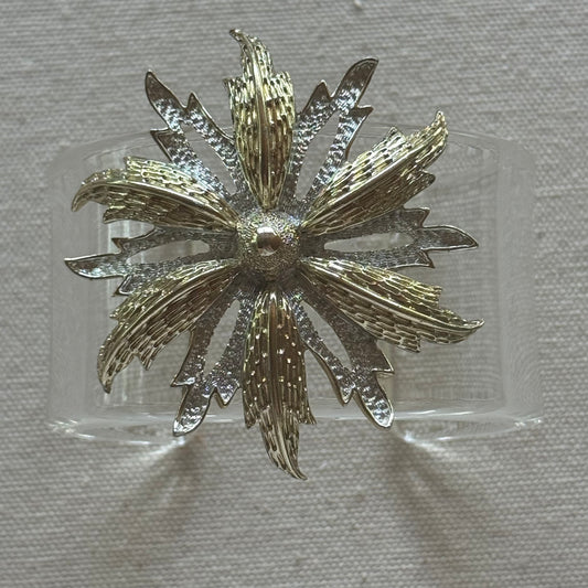 Goldtone and Silver Starburst Flower Wide Acrylic Cuff (OSFM)