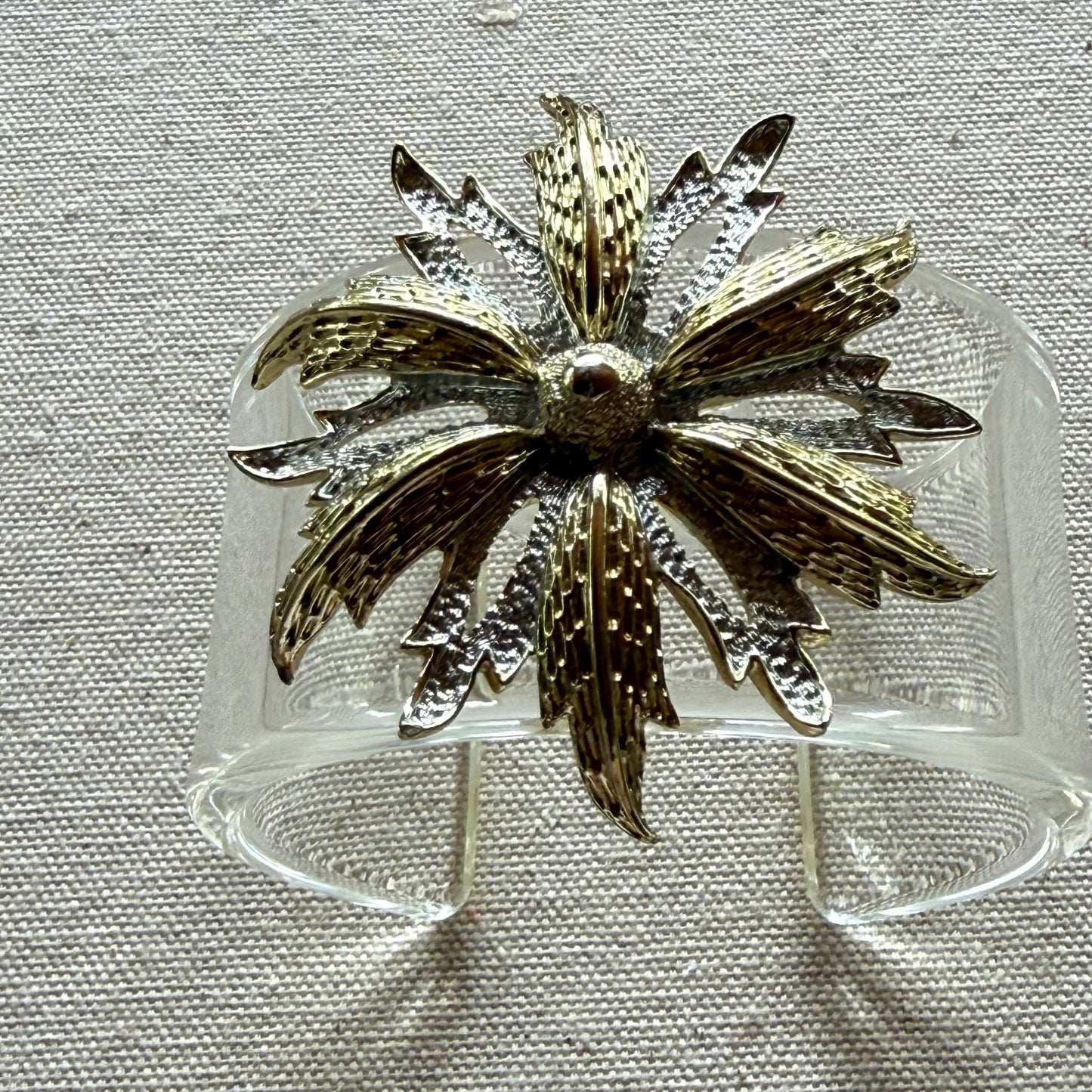 Goldtone and Silver Starburst Flower Wide Acrylic Cuff (OSFM)
