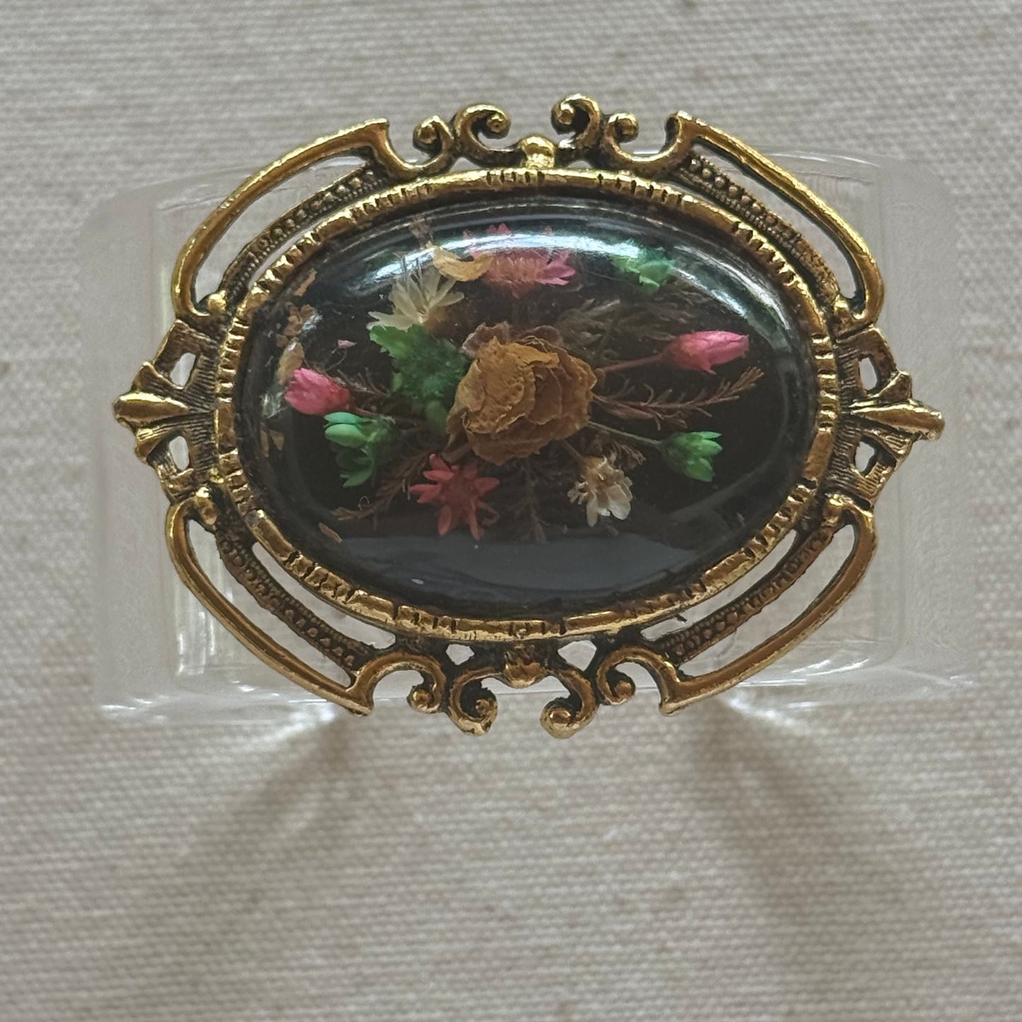 Victorian Revival Dried Flowers Wide Acrylic Cuff (OSFM)