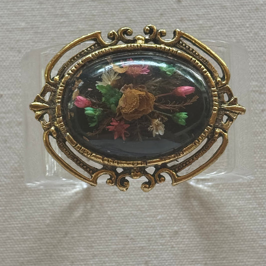 Victorian Revival Dried Flowers Wide Acrylic Cuff (OSFM)