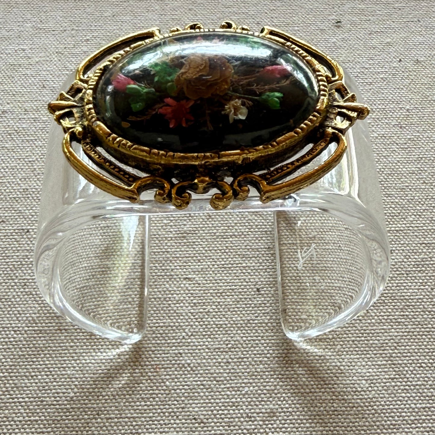 Victorian Revival Dried Flowers Wide Acrylic Cuff (OSFM)