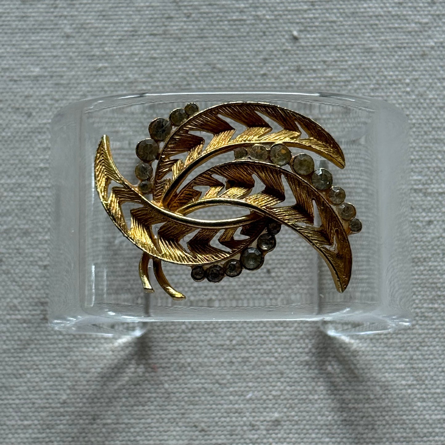 Golden Fern and Rhinestone Wide Acrylic Cuff (OSFM)