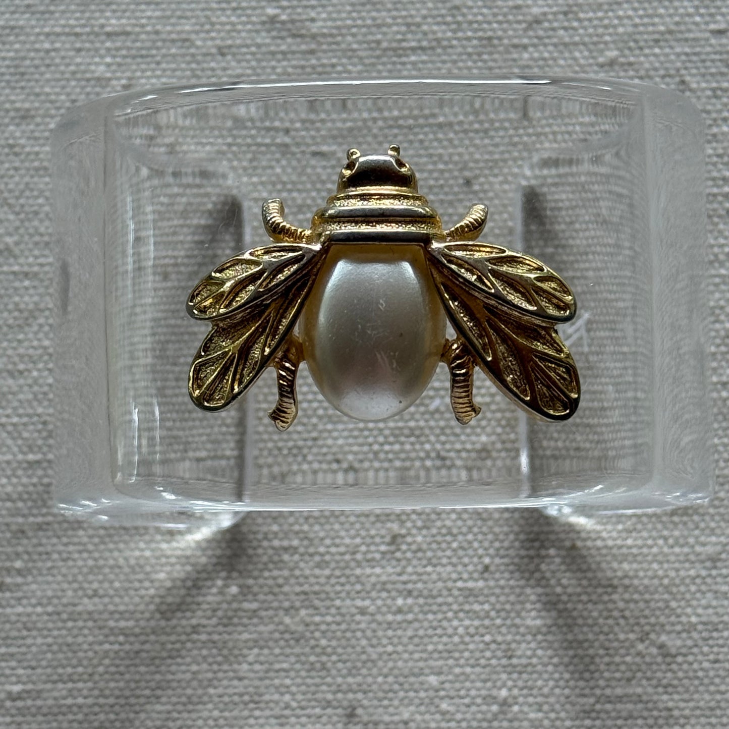Golden Bee with Pearl Wide Acrylic Cuff (SM-MED)