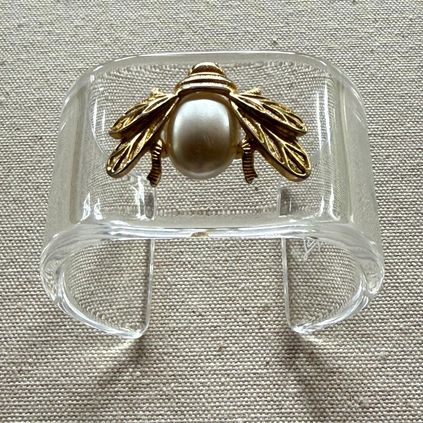 Golden Bee with Pearl Wide Acrylic Cuff (SM-MED)