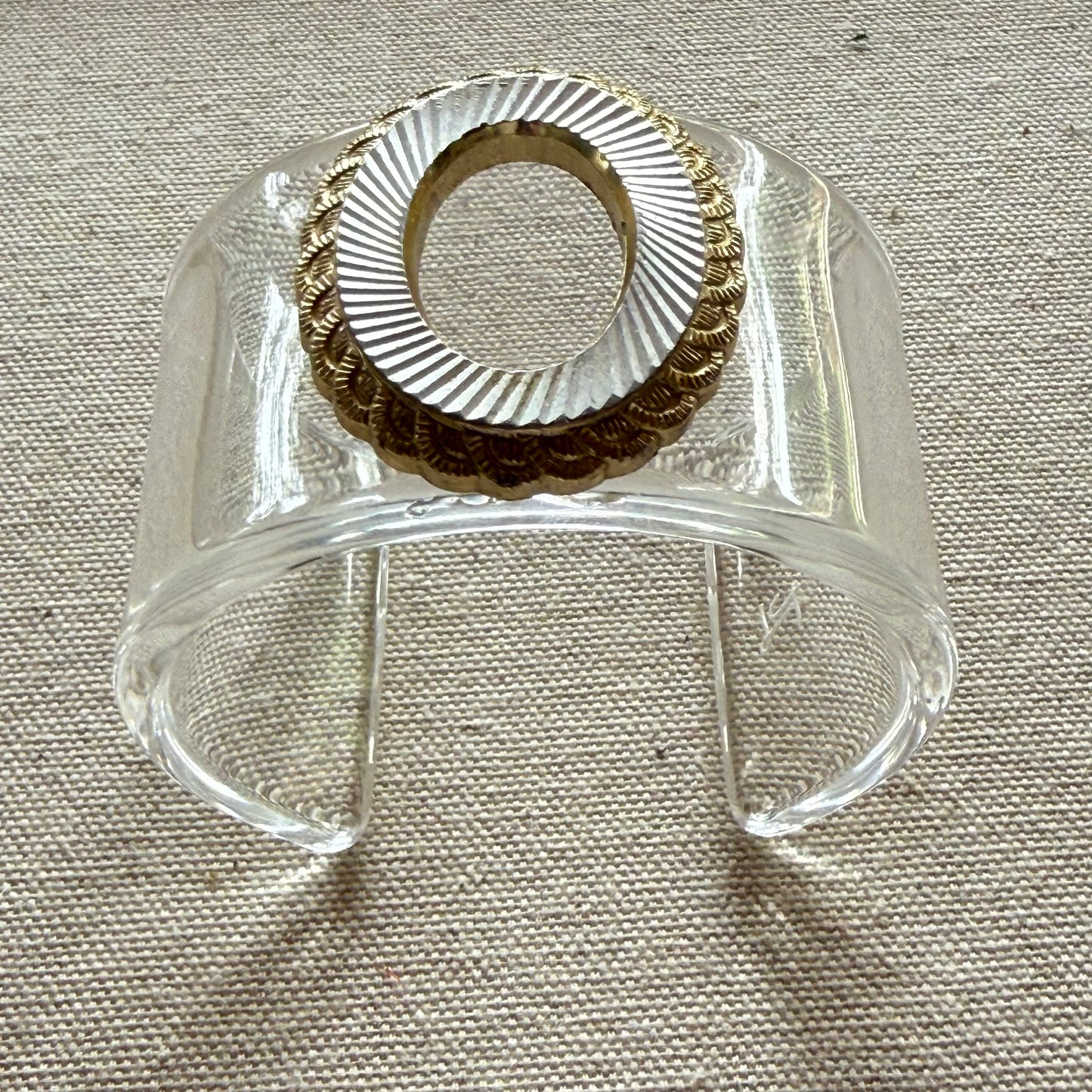 Ornate Oval with Goldtone and Silver Wide Acrylic Cuff (SM)