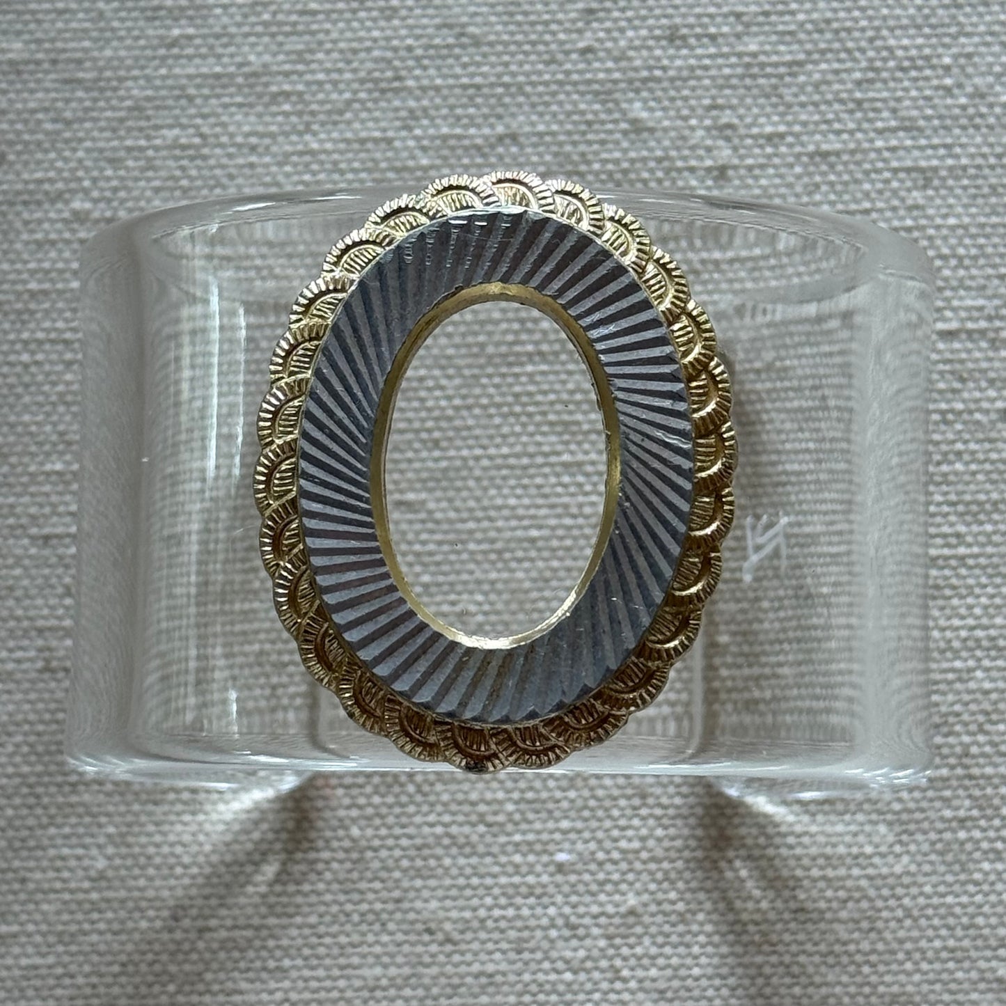 Ornate Oval with Goldtone and Silver Wide Acrylic Cuff (SM)